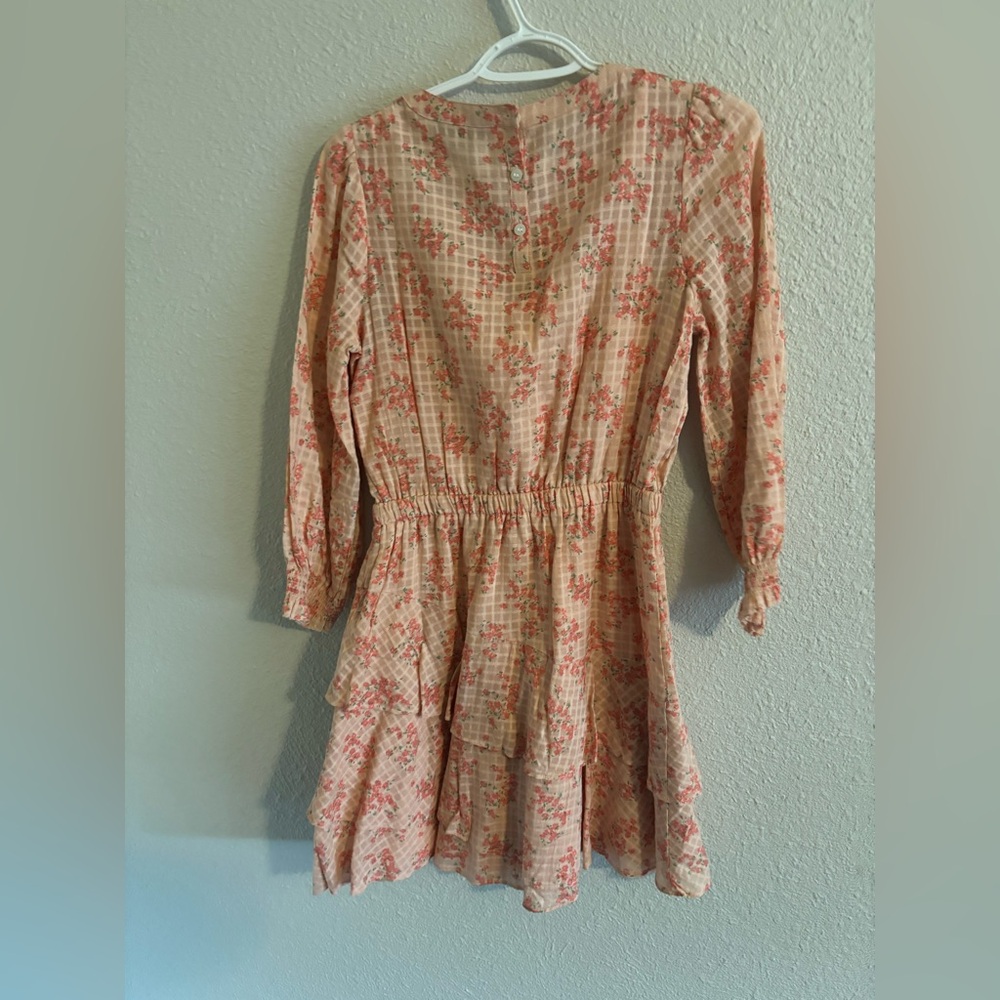 LOFT Peach Floral Tiered Long Sleeve Dress - Picture 4 of 4